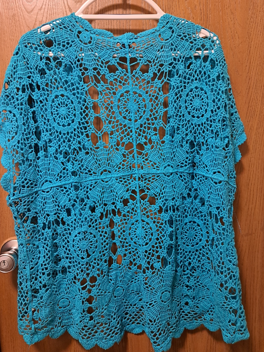 Roaman's Turquoise Crochet Open-Front Cardigan - Picture 2 of 3